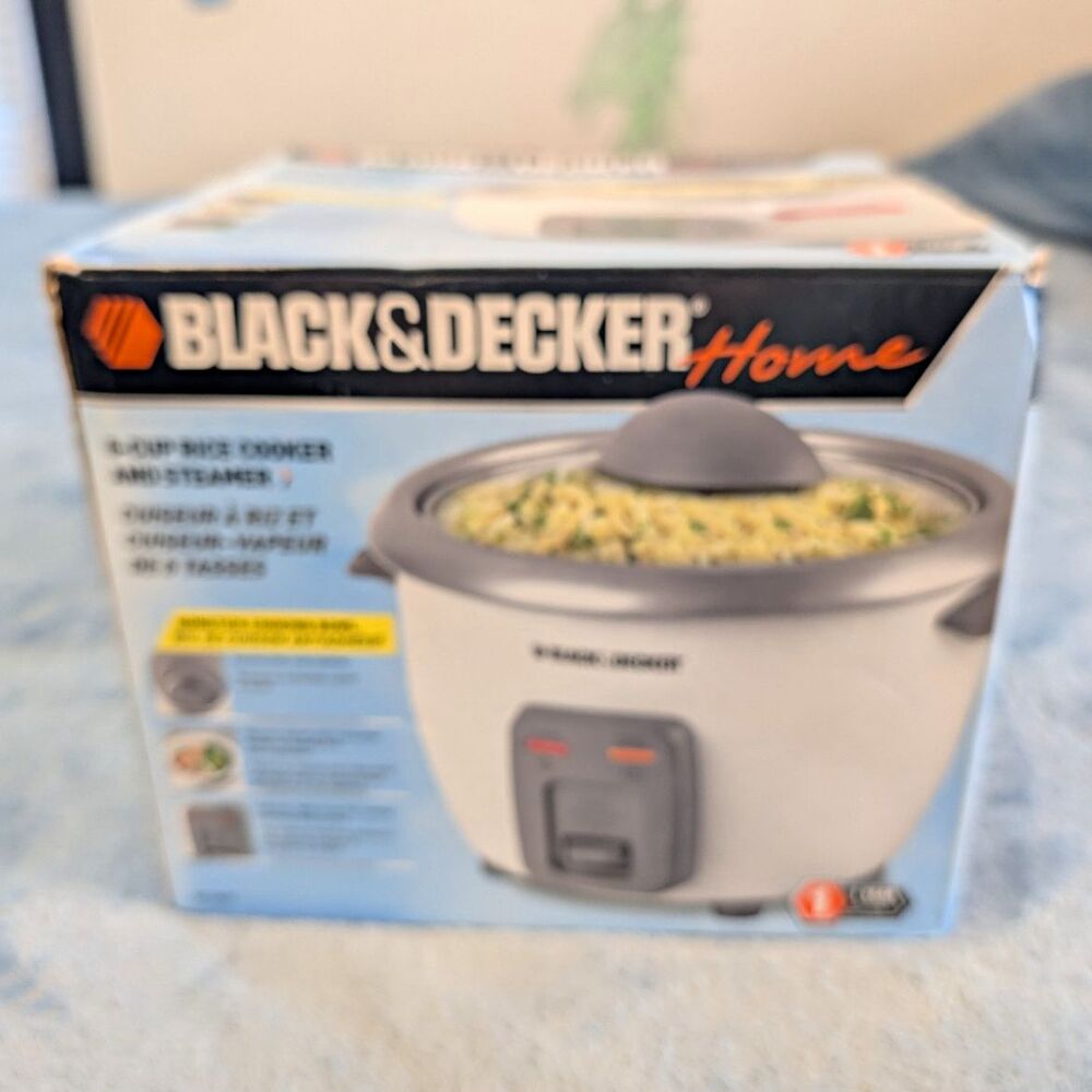 BLACK+DECKER RC3406 6-Cup Rice Cooker & Steamer 2 Settings White/Gray New w/box
